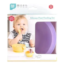Bumkins - Conjunto de alimentação de silicone com sucção para bebês e crianças pequenas, geléia roxa Hot
