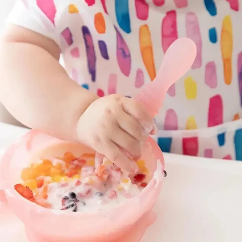 bumkins__conjunto_de_alim_SKUOgMXq1oD_4.webp Bumkins - Conjunto de alimentação de silicone com sucção para bebês e crianças pequenas, gelatina rosa New