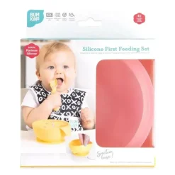 Bumkins - Conjunto de alimentação de silicone com sucção para bebês e crianças pequenas, gelatina rosa New