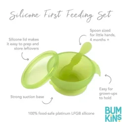 Bumkins - Conjunto de alimentação de silicone com sucção para bebês e crianças pequenas, gelatina verde Outlet