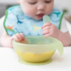 Bumkins - Conjunto de alimentação de silicone com sucção para bebês e crianças pequenas, gelatina verde Outlet