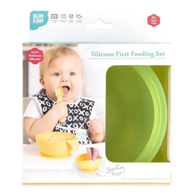 bumkins__conjunto_de_alim_SKUozgFYxvm_5.webp Bumkins - Conjunto de alimentação de silicone com sucção para bebês e crianças pequenas, gelatina verde Outlet