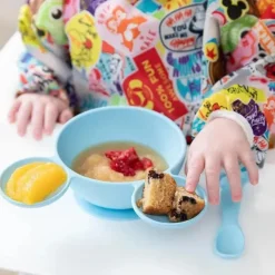 Bumkins - Conjunto de alimentação de silicone com sucção para bebês e crianças pequenas, Mickey Mouse Azul Claro Hot