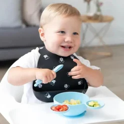 Bumkins - Conjunto de alimentação de silicone com sucção para bebês e crianças pequenas, Mickey Mouse Azul Claro Hot