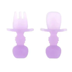 Bumkins - Conjunto de utensílios para bebês, mastigáveis ​​de silicone, geléia roxa New