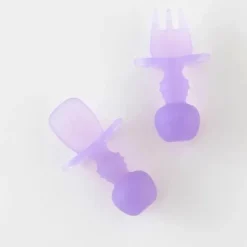 Bumkins - Conjunto de utensílios para bebês, mastigáveis ​​de silicone, geléia roxa New