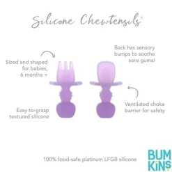 Bumkins - Conjunto de utensílios para bebês, mastigáveis de silicone, geléia roxa New