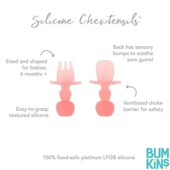 Bumkins - Conjunto de utensílios para bebês, mastigáveis ​​de silicone, gelatina rosa Clearance