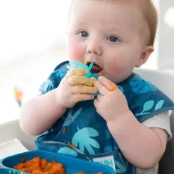 Bumkins - Conjunto de Utensílios para Bebês, Mastigadores de Silicone, Geléia Azul Fashion
