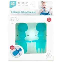Bumkins - Conjunto de Utensílios para Bebês, Mastigadores de Silicone, Geléia Azul Fashion