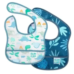 Bumkins - Pacote inicial de 2 babetes, Dinossauros/Trópico Azul Outlet