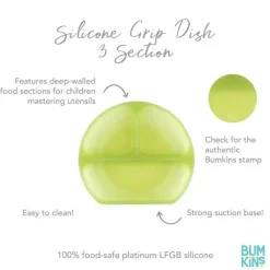 Bumkins - placa de sucção para crianças e bebês, prato de silicone dividido, geléia verde Fashion