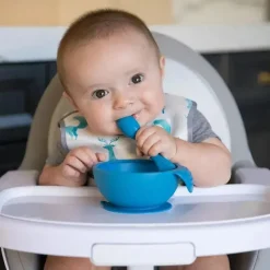 Bumkins - Primeiro conjunto de alimentação de silicone com tampa e colher, cinza Fashion