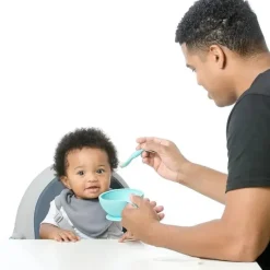 Bumkins - Primeiro conjunto de alimentação de silicone com tampa e colher, azul Os New