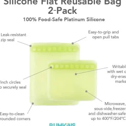 Bumkins - Sacos reutilizáveis ​​de silicone para sanduíches e lanches, sálvia verde Fashion