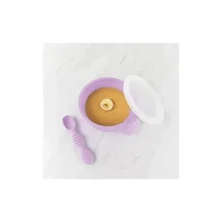 Bumkins silicone primeiro conjunto de alimentação com tampa e colher, lavanda Fashion