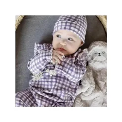 Burt's Bees Baby Burts Bees – Conjunto de macacão Micro Gingham e cartola com nó, Dawn Fashion