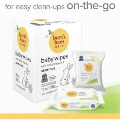 Burt's Bees Baby Burt's Bees - Lenços umedecidos naturais sem cheiro para pele sensível, 72 lenços umedecidos com 10 unidades New