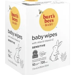 Burt's Bees Baby Burt's Bees - Lenços umedecidos naturais sem cheiro para pele sensível, 72 lenços umedecidos com 10 unidades New