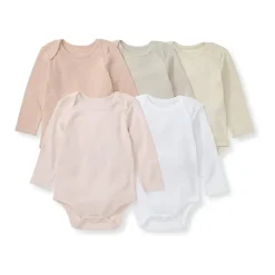 Burt's Bees Baby Burts Bees - 5Pk Baby Girl Solid Long Sleeve Bodysuits, Pink Sand Discount