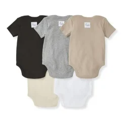Burt's Bees Baby Burts Bees - 5Pk Baby Unisex Solid Short Sleeve Bodysuits, Ash Hot