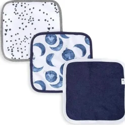 Burt's Bees Baby Burts Bees - 3Pk Hello Moon! Panos de banho para bebês, azul índigo Fashion