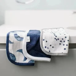 Burt's Bees Baby Burts Bees - 3Pk Hello Moon! Panos de banho para bebês, azul índigo Fashion