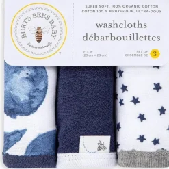 Burt's Bees Baby Burts Bees - 3Pk Hello Moon! Panos de banho para bebês, azul índigo Fashion