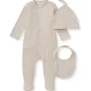 Burt's Bees Baby Burts Bees - 3Pk Jumpsuit, Hat & Bib Set, Limestone Outlet