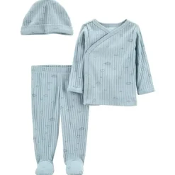 Carter's Carters - Conjunto de calça e top de encaixe lateral para bebê menino 3 unidades, azul Fashion