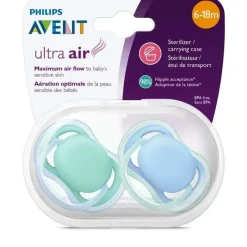 Philips Avent Chupeta Avent - 2Pk Ultra Air, 6/18M, Azul/Verde Fashion