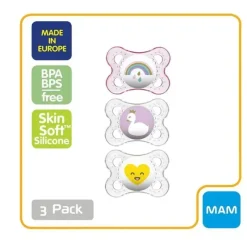 Mam Chupeta de silicone 3-pack 0-6M - rosa/transparente Hot