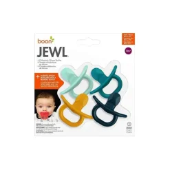 Boon Chupeta ortodôntica Jewl, chupeta de silicone estágio 1 recém-nascido +, pacote de 4, azul Fashion