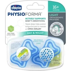 Chicco Chupeta Ortodôntica - 2 Pk Physioforma Light Dia e Noite Azul, 16/24M New