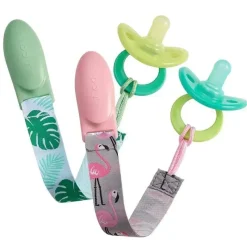 JJ Cole Clipes de chupeta Tomy 2 pk, Flamingo/Tropical New