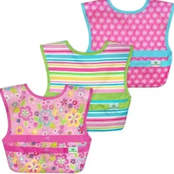 Iplay Conjunto de 3 babadores de brotos verdes Snap &amp; Go Easy Wear, campo de flores rosa Clearance