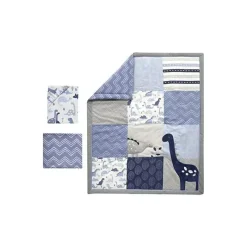 Lambs u0026 Ivy Conjunto de cama de berço Roar Dinosaur de 3 peças para dormir Originals Originals, azul/cinza Clearance
