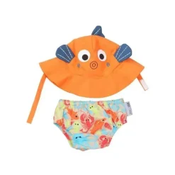 Zoocchini Conjunto de fraldas de banho e chapéu de sol para bebês Clearance