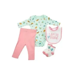 René Rofé Conjunto de macacão e calça Rene Rofe - 4Pk para bebê menina pássaro Clearance