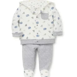 Little Me Conjunto de moletom com capuz Jaunty Jungle Heather Grey New