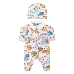 Moschino Conjunto de presente de chapéu e sapato Baby - Girl com estampa completa, rosa Fashion