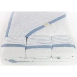 Piccolo Bambino Conjunto de toalha de bebê com capuz e 3 toalhinhas de bebê listrado azul Outlet