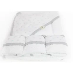 Piccolo Bambino Conjunto de toalha de bebê com capuz e 3 toalhinhas de bebê cinza pontilhada Sale