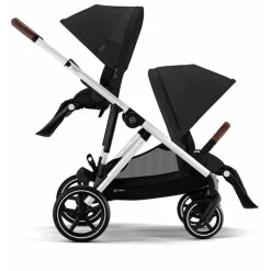 Cybex - Gazelle S 2 Double Stroller Bundle, Moon Black/Silver Frame New