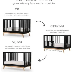 Dadada Furniture Dadada - Baby Soho 3-in-1 Convertible Wooden Crib to Toddler Bed, Black/Natural Fashion