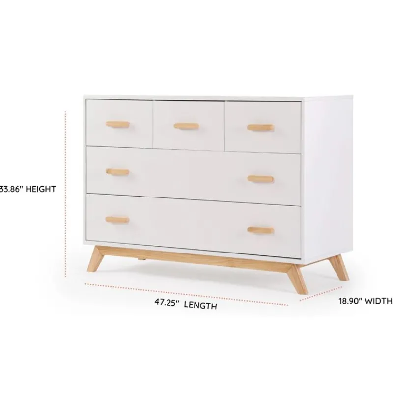 dadada__soho_drawer_dress_SKUCPInMbWf_4.webp Dadada Furniture Dadada - Soho 5-Drawer Dresser For Nursery and Bedroom, White/Natural Clearance