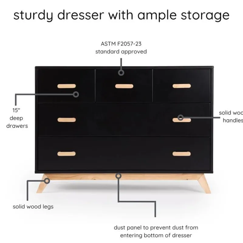 dadada__soho_drawer_dress_SKUlQnihCpY_3.webp Dadada Furniture Dadada - Soho 5-Drawer Dresser for Nursery and Bedroom, Black/Natural Fashion