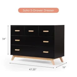 Dadada Furniture Dadada - Soho 5-Drawer Dresser for Nursery and Bedroom, Black/Natural Fashion