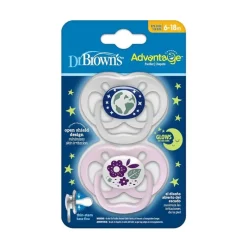 Dr. Brown's Dr. Brown's Dr. Brown's Advantage Chupetas, Estágio 2, Brilho no Escuro, Rosa, Pacote com 2 New
