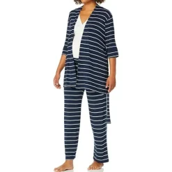 Everly Grey – Conjunto de calça PJ de maternidade e amamentação para mamãe e bebê, listra azul marinho, médio Fashion